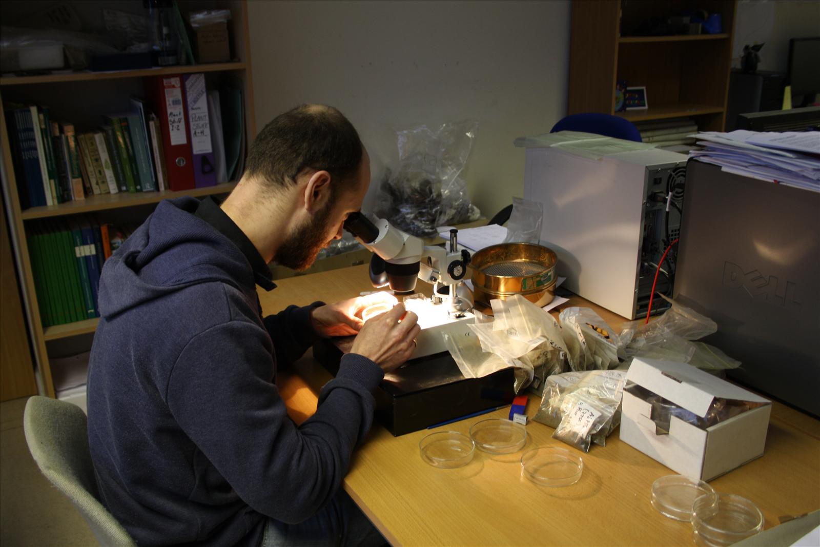 Analysis of material recovered from environmental samples. The AS post-excavation team contains individuals with a variety of specialisms and the expertise to evaluate and elucidate the evidence recovered during fieldwork.